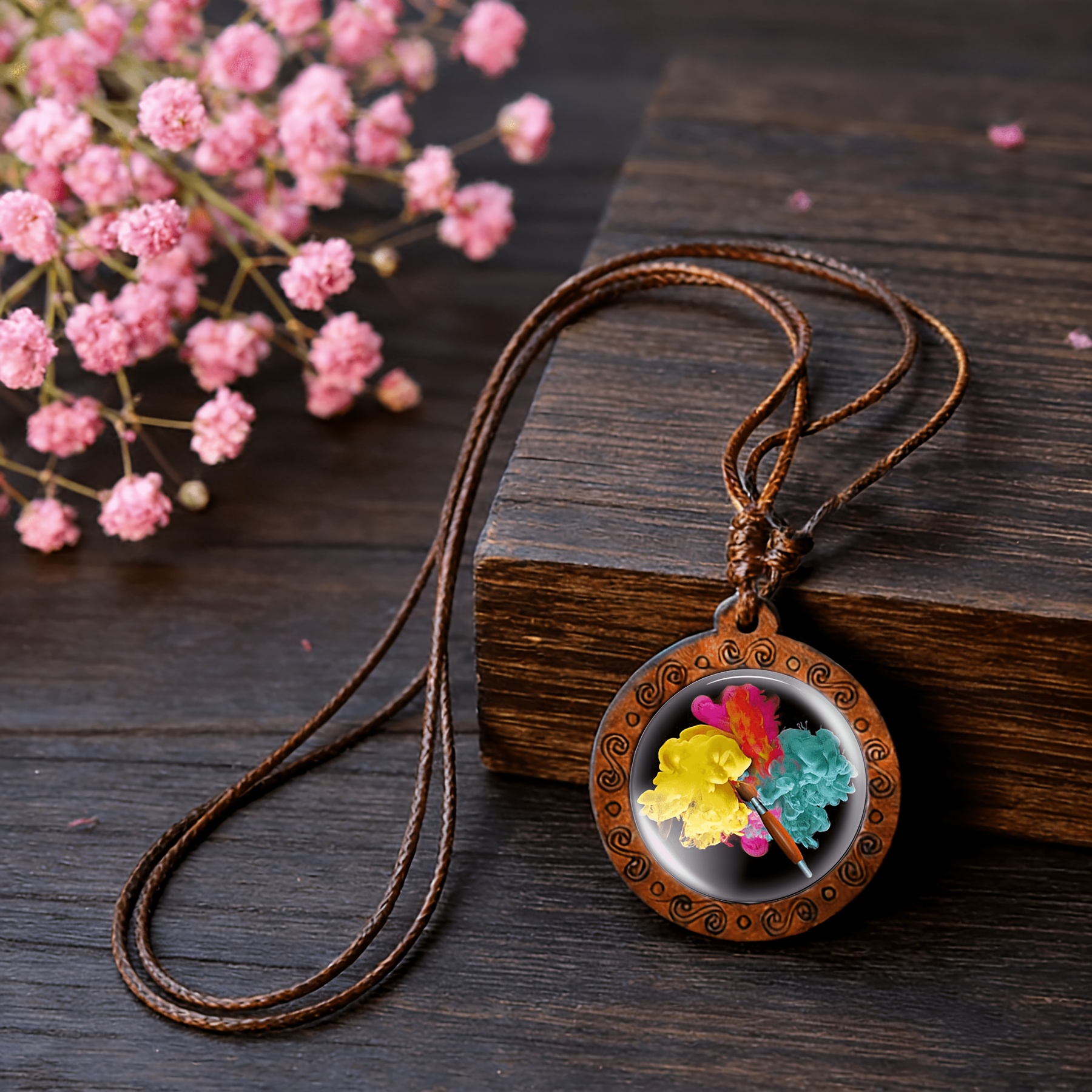 Handmade Vintage Wooden Necklace & Pendant, Exquisite Design